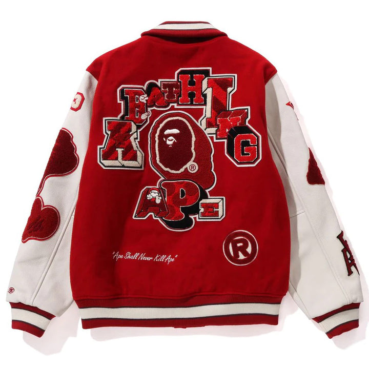 Red Long Sleeve Baseball Jacket U49091