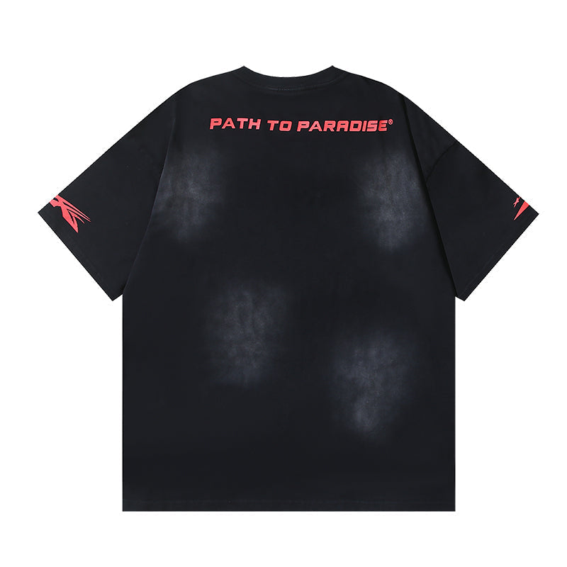 Black and Red Graphic T-Shirt F616