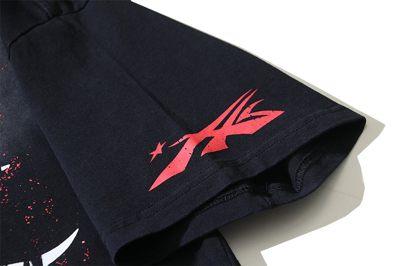 Black and Red Graphic T-Shirt F616