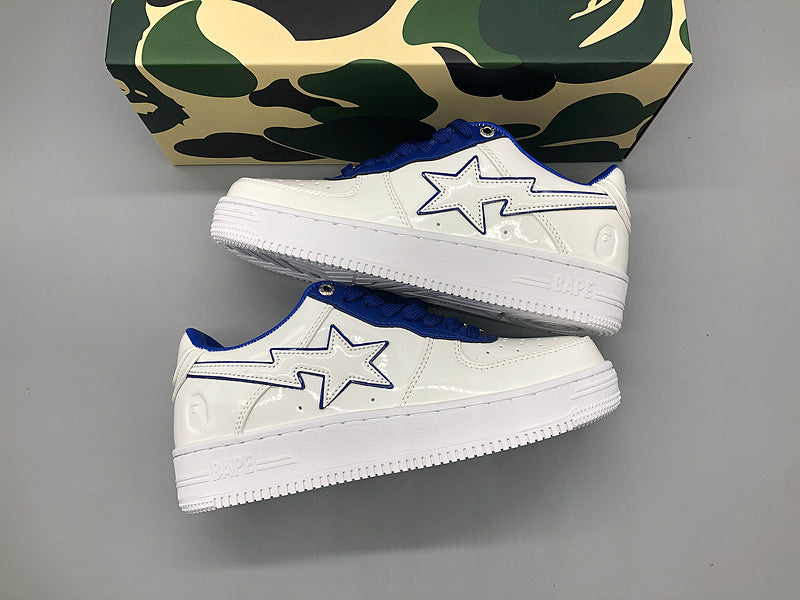White & Navy Patent Leather Sneakers W3239