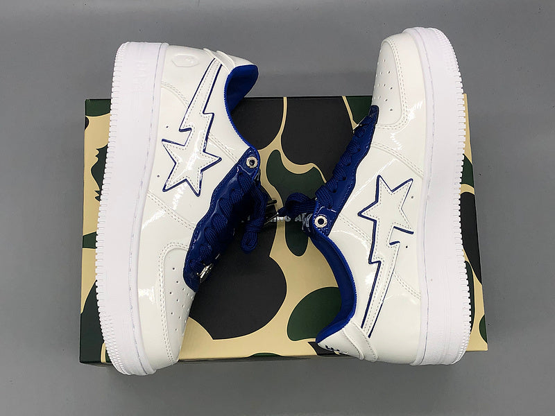 White & Navy Patent Leather Sneakers W3239