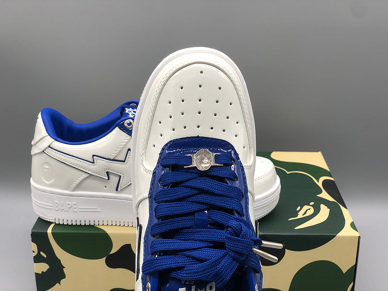 White & Navy Patent Leather Sneakers W3239