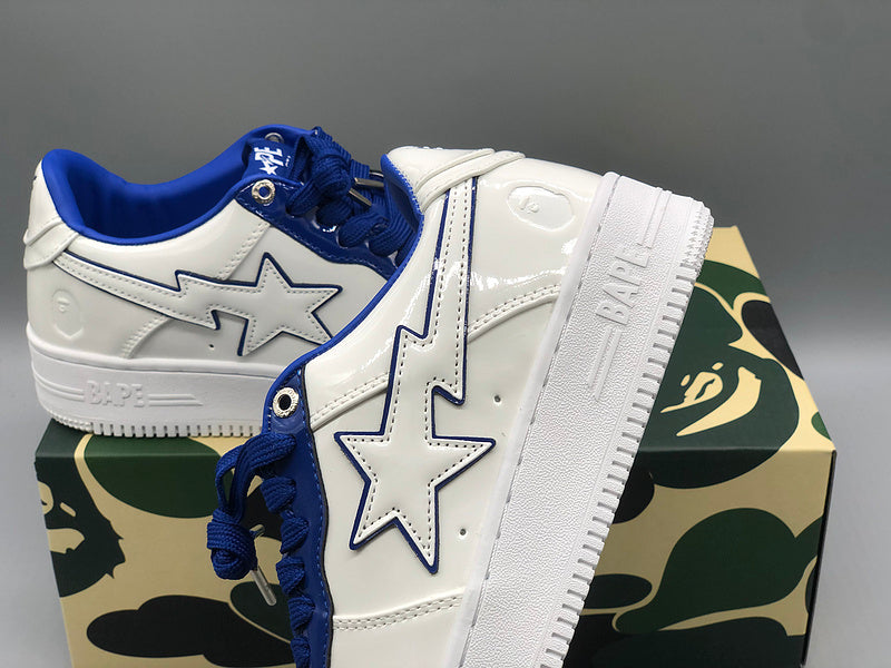 White & Navy Patent Leather Sneakers W3239