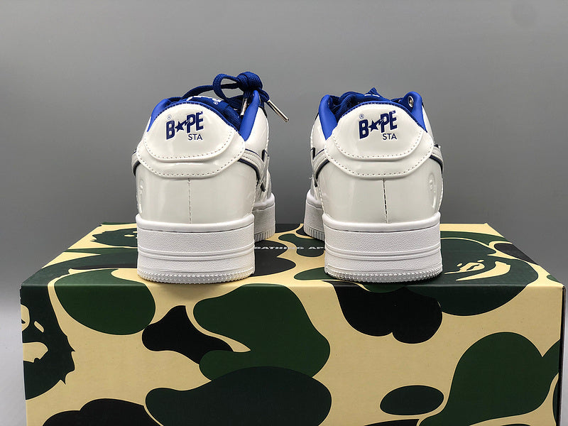 White & Navy Patent Leather Sneakers W3239