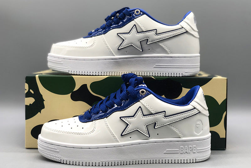 White & Navy Patent Leather Sneakers W3239