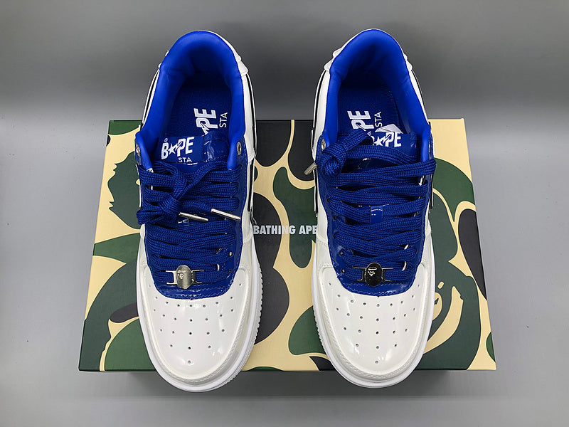 White & Navy Patent Leather Sneakers W3239