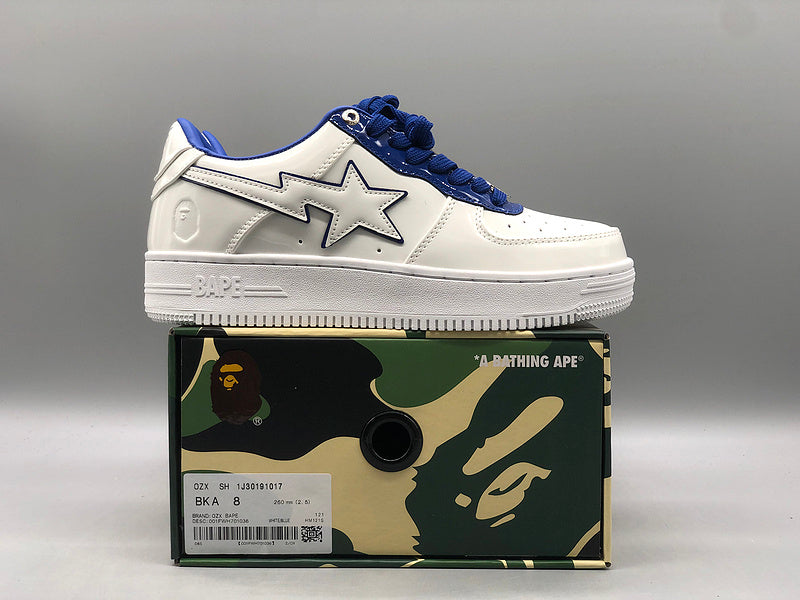 White & Navy Patent Leather Sneakers W3239