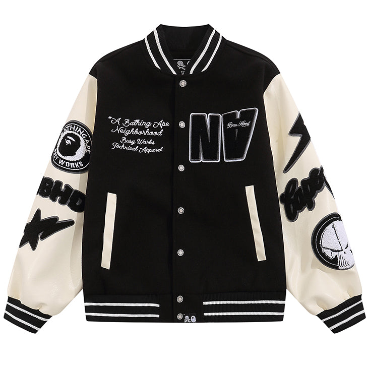 Leather Long Sleeve Baseball Jacket W2651