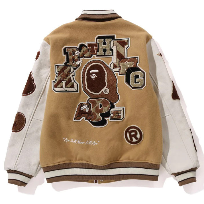 Leather Long Sleeve Baseball Jacket F477001