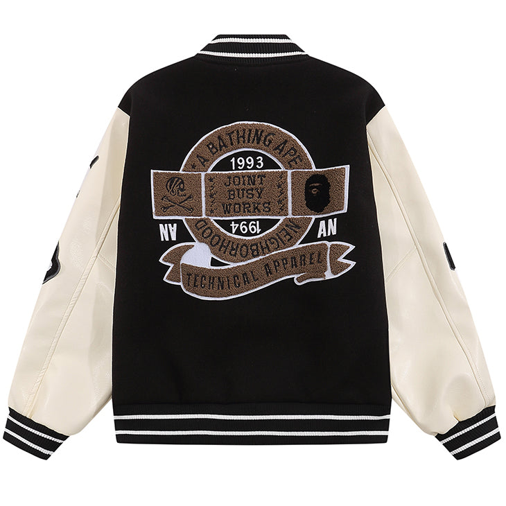 Leather Long Sleeve Baseball Jacket W2651