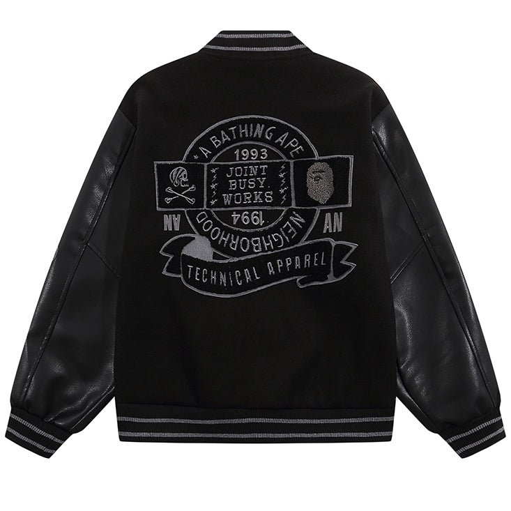 Leather Long Sleeve Baseball Jacket U727880