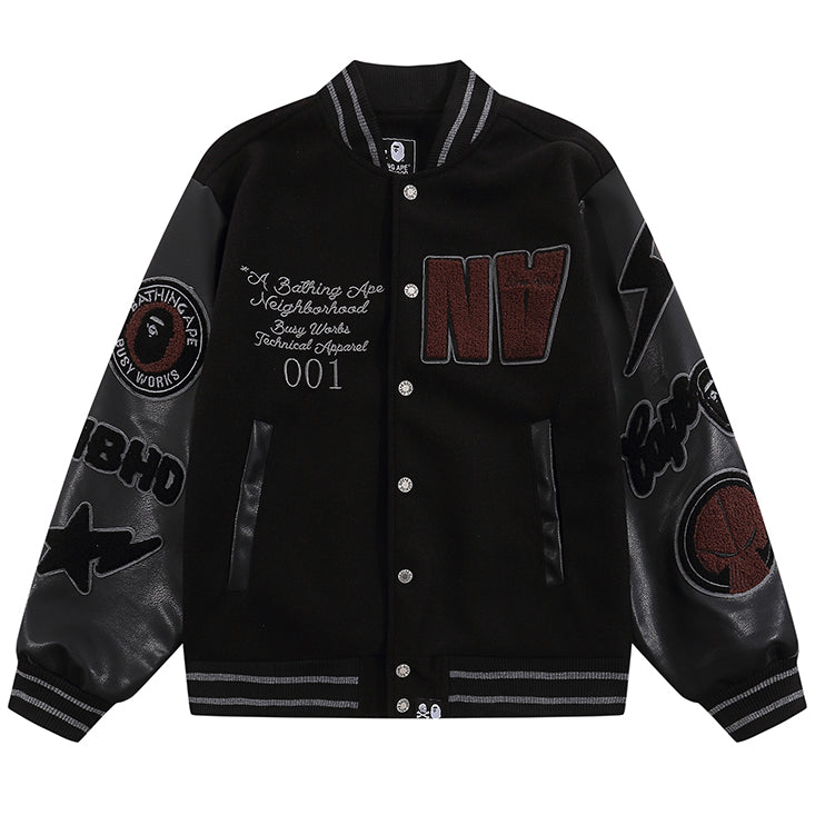 Leather Long Sleeve Baseball Jacket U727880