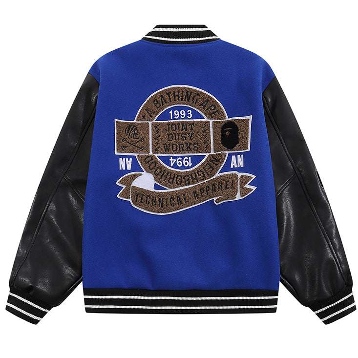 Leather Long Sleeve Baseball Jacket X8110