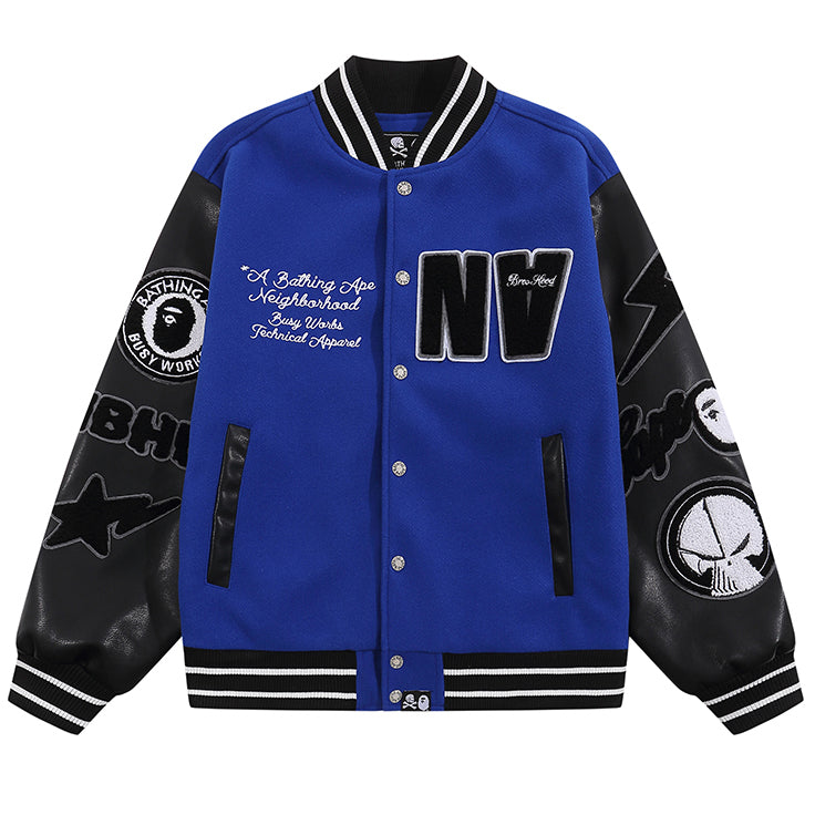 Leather Long Sleeve Baseball Jacket X8110