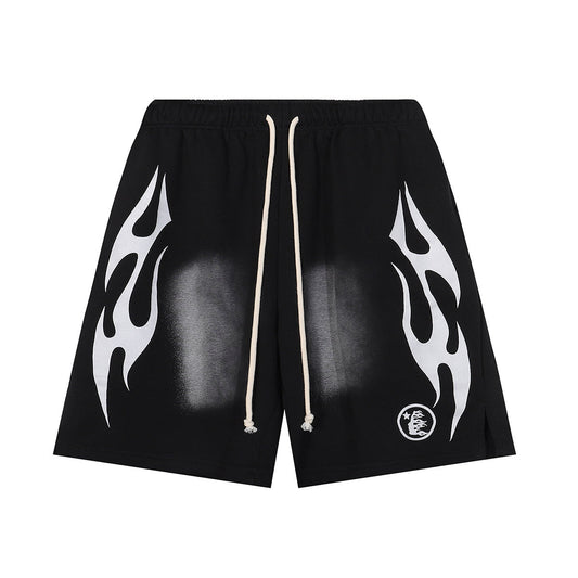 Hellstar Flame Graphic Shorts Black and White
